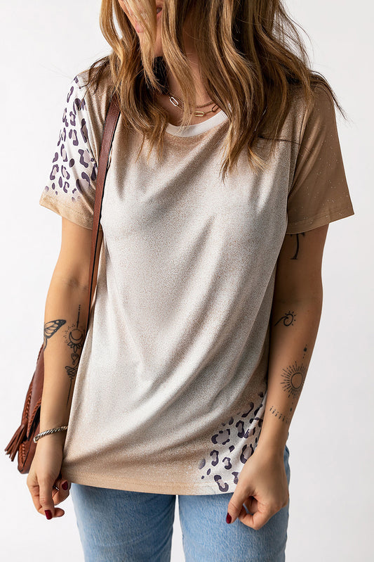 Bleached Leopard Print Crew Neck T Shirt