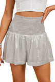 Metallic Sheen Smocked High Waist Shorts