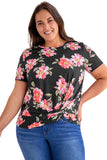 Plus Size Floral Print Twist Knot Top