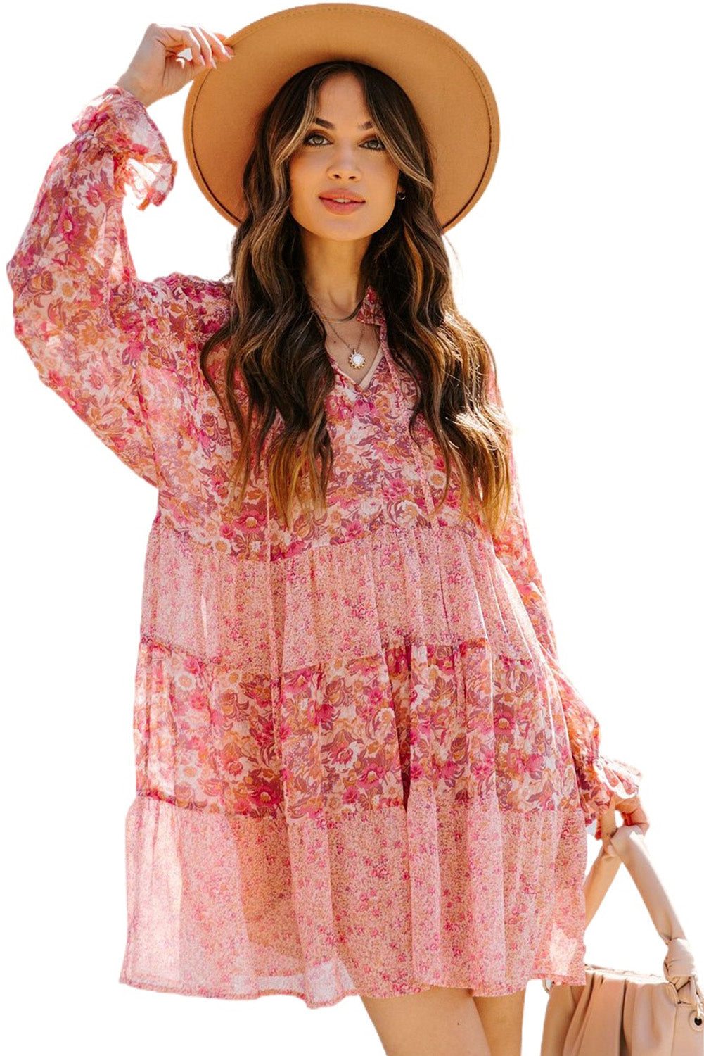 Bubble Sleeve Floral Print Dress