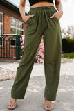 Drawstring Elastic Waist Pockets Long Straight Legs Pants