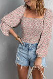 Square Neck Puff Sleeve Floral Smocked Top