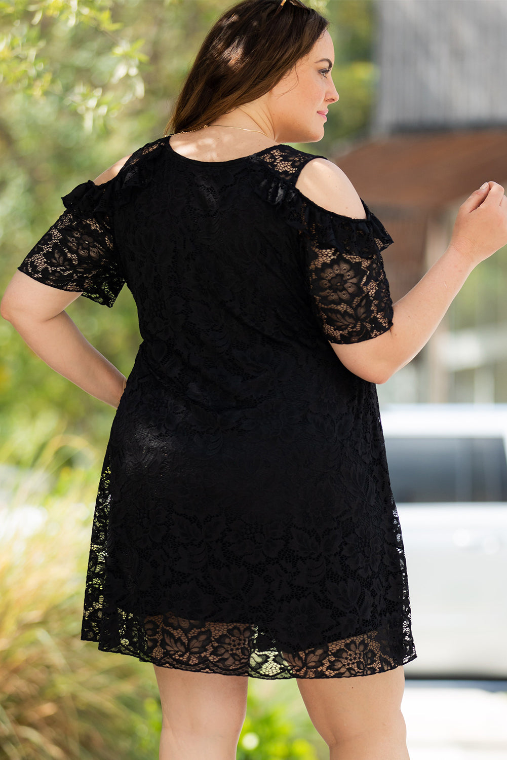 Cold Shoulder Lace Plus Size Dress