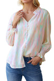 Abstract Print Frilled Buttoned Long Sleeve Shirt