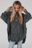 Crinkle Splicing Raw Hem High Low Oversized Blouse