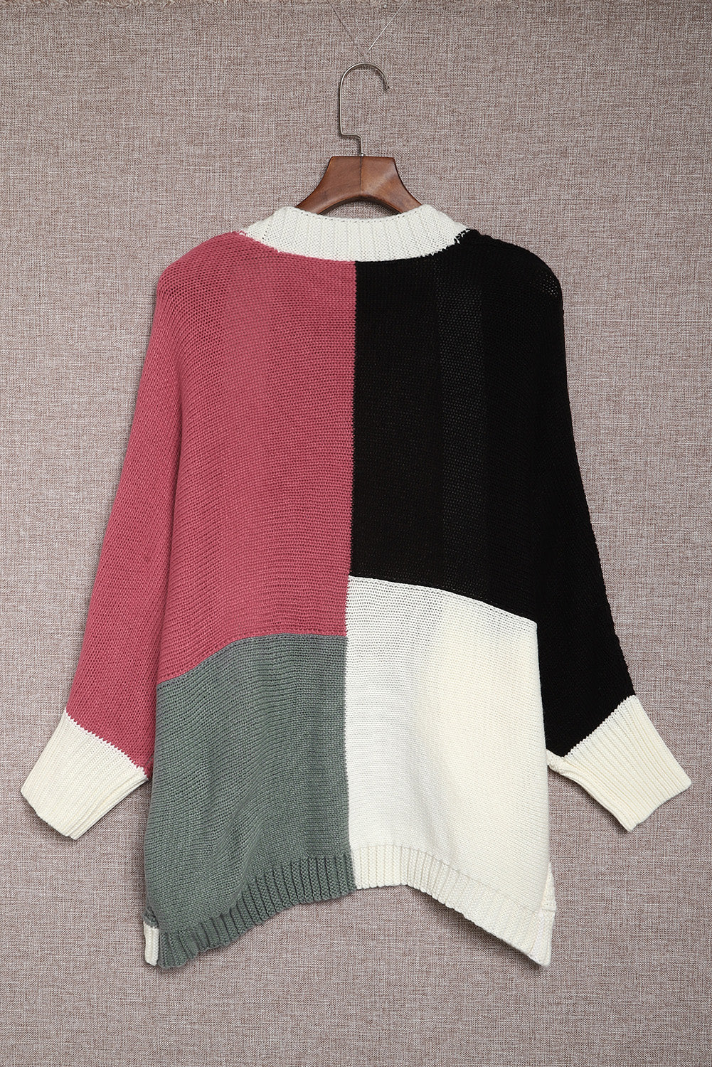 Color Block Loose Open Front Knitted Cardigan