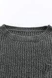 Gray Ripped Raw Hem Chunky Pullover Sweater