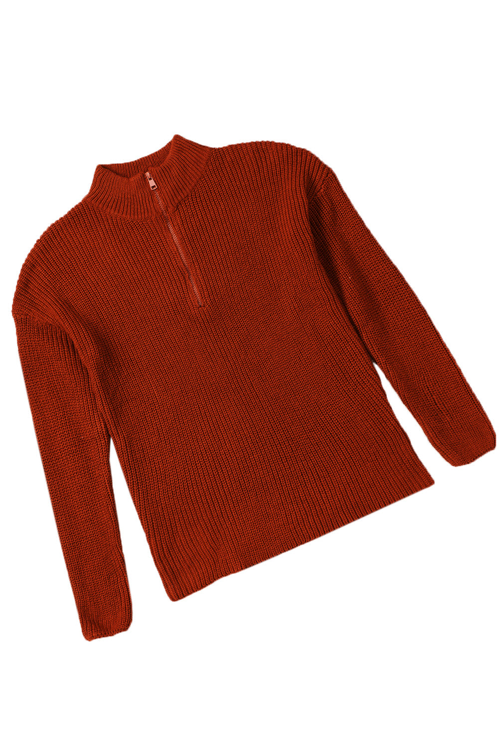 Pull en tricot zippé rouge à col roulé et épaules tombantes