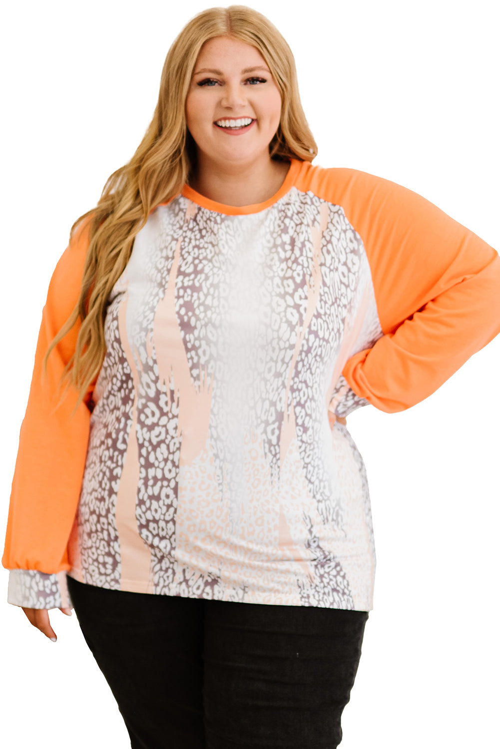 Haut raglan orange à manches longues et imprimé peau de serpent, grande taille