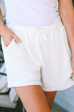 Waffle Knit Lace-up High Waist Wide Leg Casual Shorts