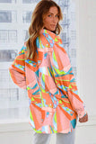 Abstract Geometry Print Half Puff Sleeve Loose Shirt