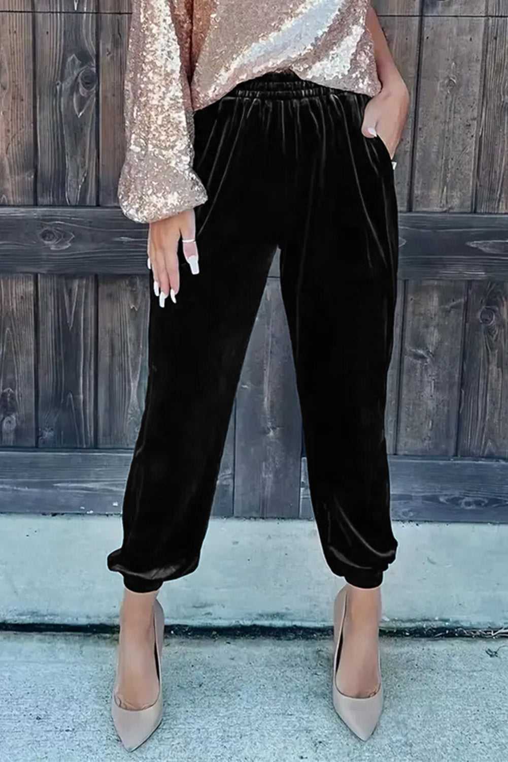 Solid Velvet Jogger Pants