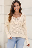 Buttoned Lace Patchwork Hollow Knit Sweater