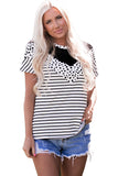 Chevron Colorblock Lace Leopard Striped Print Short Sleeve Top