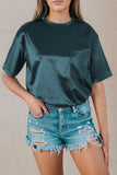 Glitter Chest Pocket Round Neck Long Sleeve Top