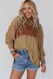 Green Colorblock Striped Bishop Sleeve Top