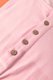 Pink Colorblock Long Sleeve Buttons Henley Top