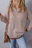 Khaki Striped Turtleneck Loose Sweater