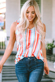 Striped V Neck Ruffle Straps Tank Top