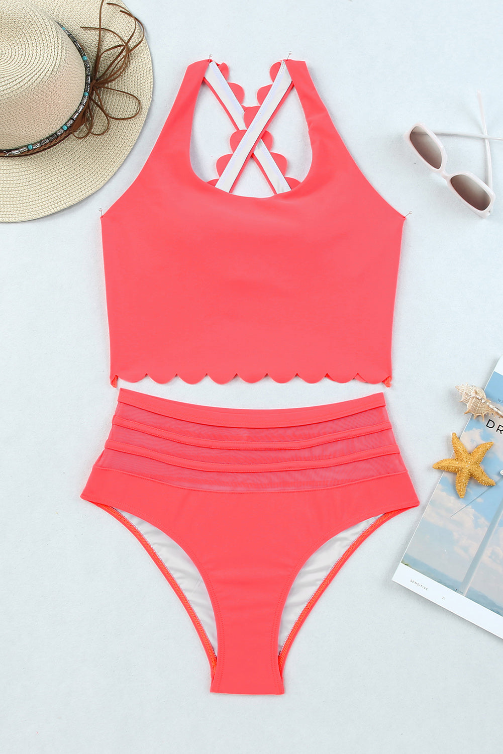 Scalloped Criss Cross High Waist Bikini