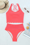 Scalloped Criss Cross High Waist Bikini