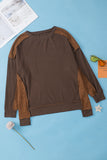 Brown Exposed Seam Patchwork Ribbed Knit Oversized Top