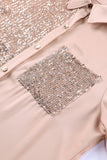 Sequin Splicing Pocket Buttoned Shirt Dress