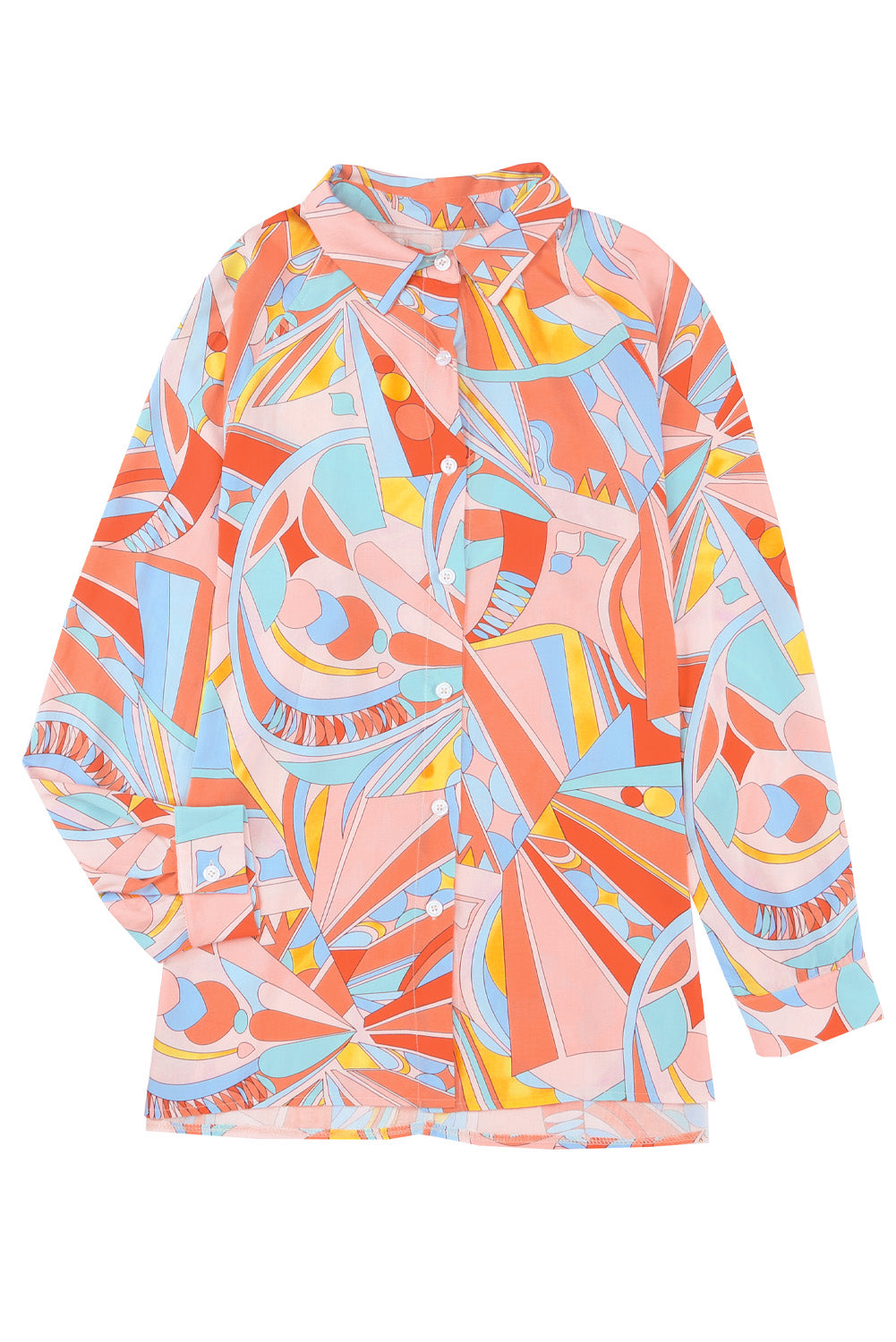 Abstract Geometry Print Half Puff Sleeve Loose Shirt