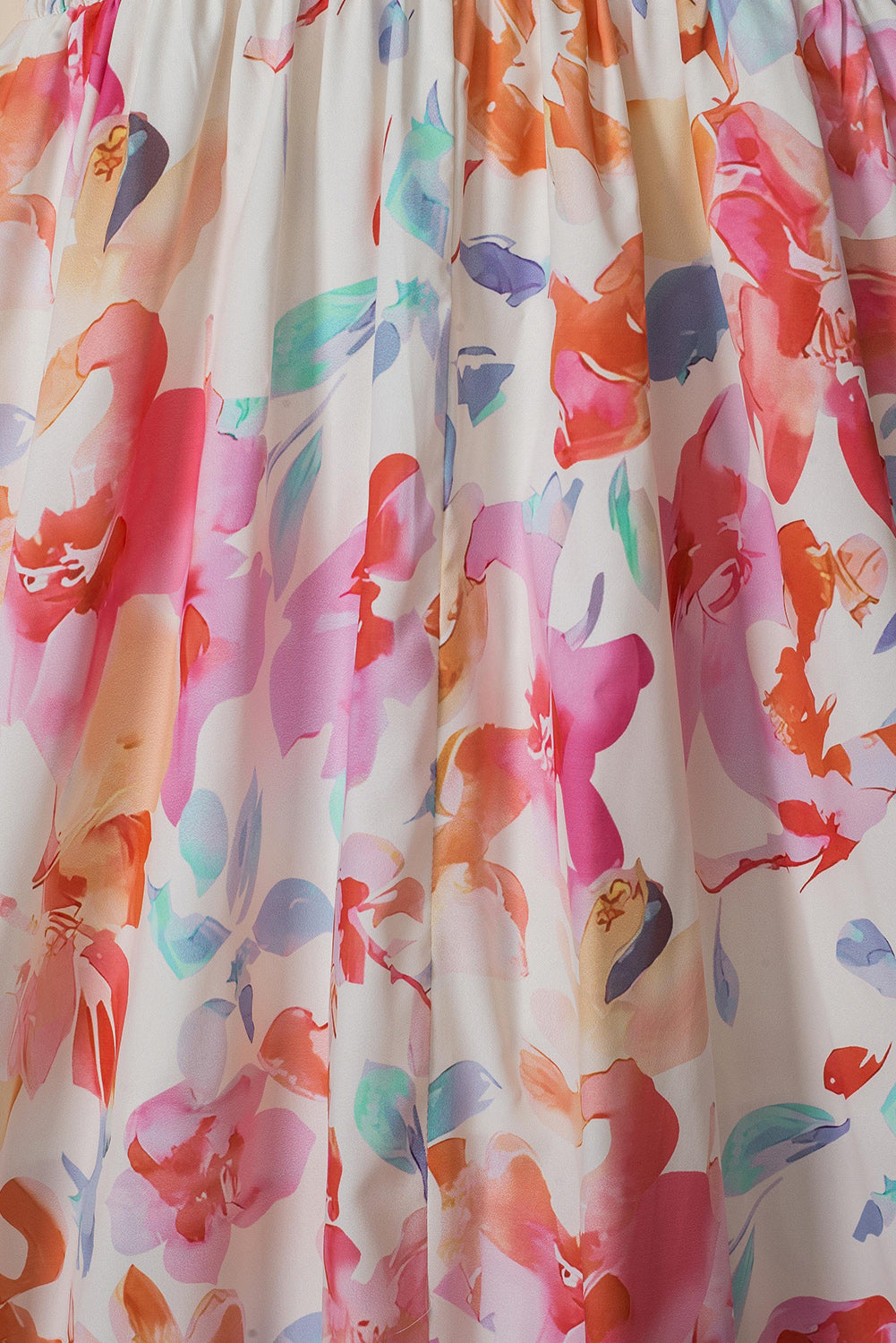 Robe longue multicolore à imprimé floral tropical froncé à col en V