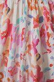 Robe longue multicolore à imprimé floral tropical froncé à col en V