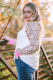 Leopard Patchwork Long Sleeve Plus Size Top