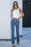 Flap Pocket Back High Waist Flared Jeans