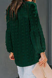 Ruffled Split Neck Lace Hollow Out Puff Sleeve Polka Dot Blouse