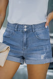 Short en jean taille haute bleu ciel à revers