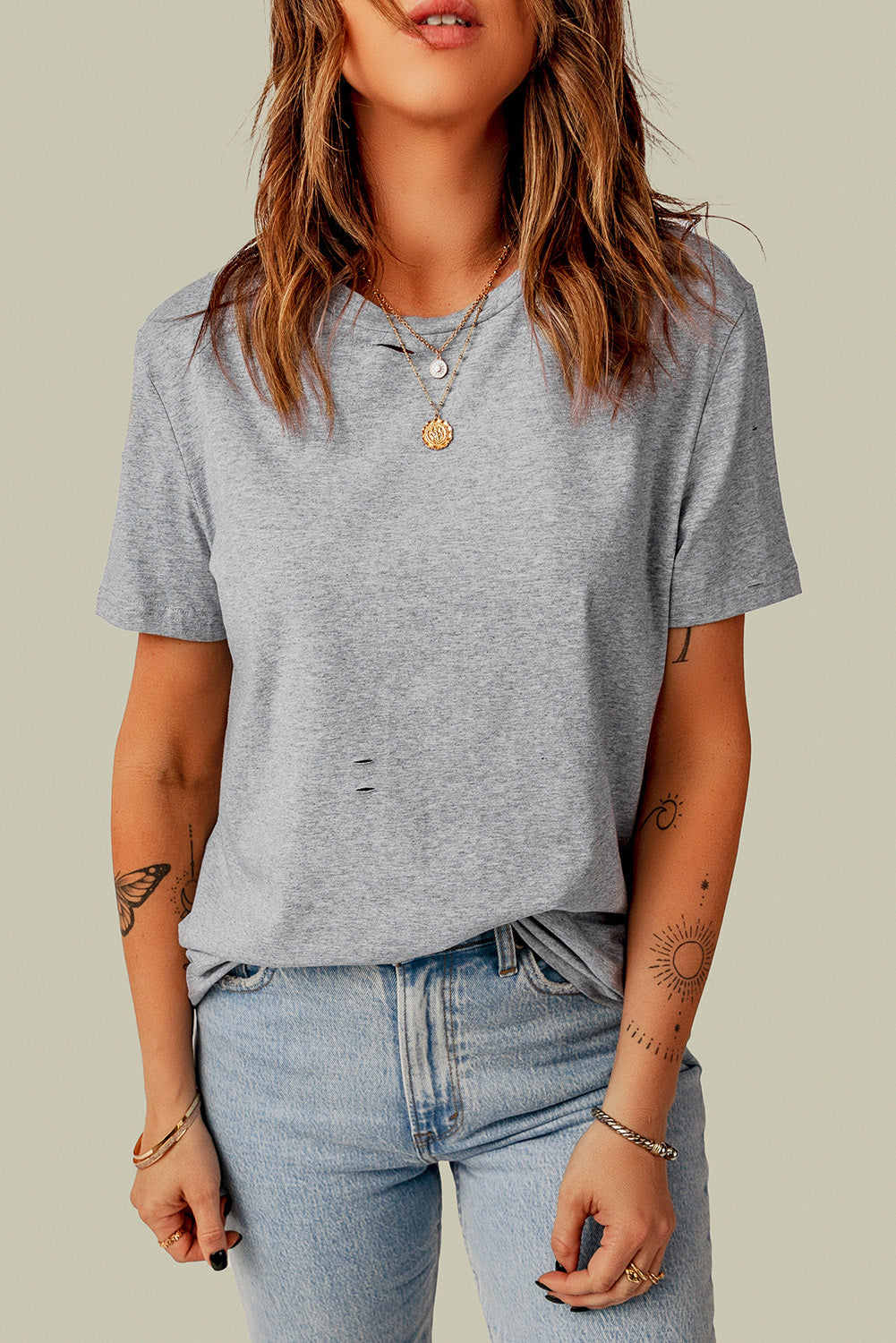 Ripped Solid Color Short Sleeve T Shirt