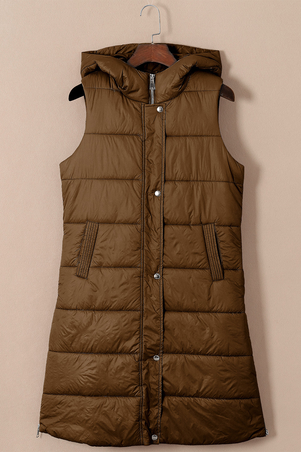 Black Hooded Long Quilted Vest Coat