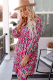 Smocked V Neck Puffy Sleeve Floral Dress