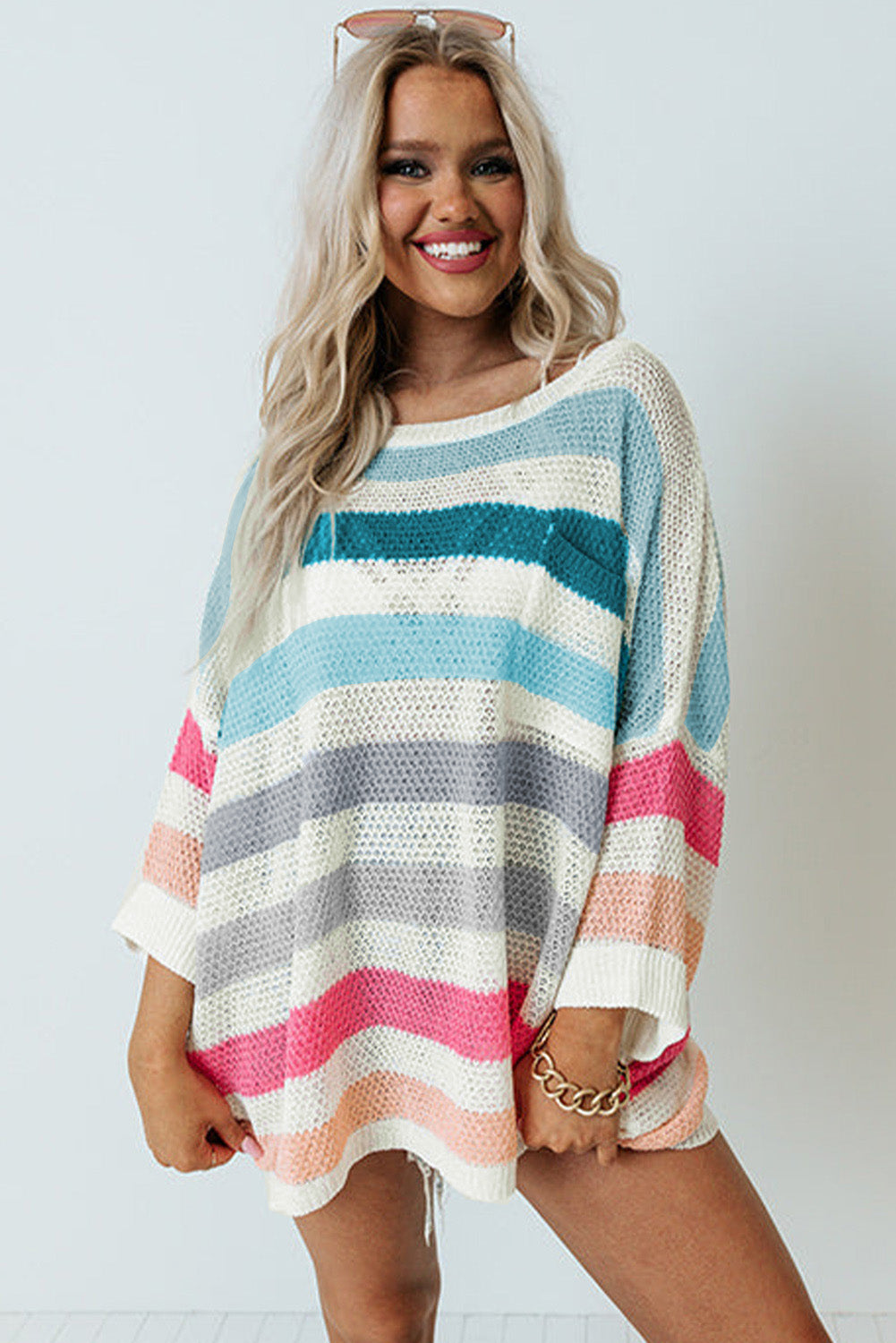 Striped Knit Top with Chest Pocket