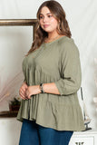 Plus Size Ruffle Tiered Split Neck Shirt