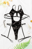 Faux Leather Cut-out Strappy Garter Teddy Lingerie