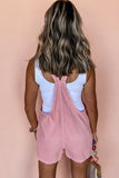 Pink Solid Color Knot Straps Denim Romper with Pockets