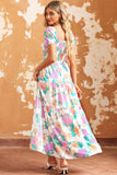 Square Neck Puff Sleeve Tiered Floral Maxi Dress