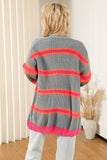 Stripe Printed Ribbed Long Knitted Cardigan