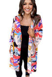 Abstract Print Quarter Sleeve Pocketed Open Front Kimono