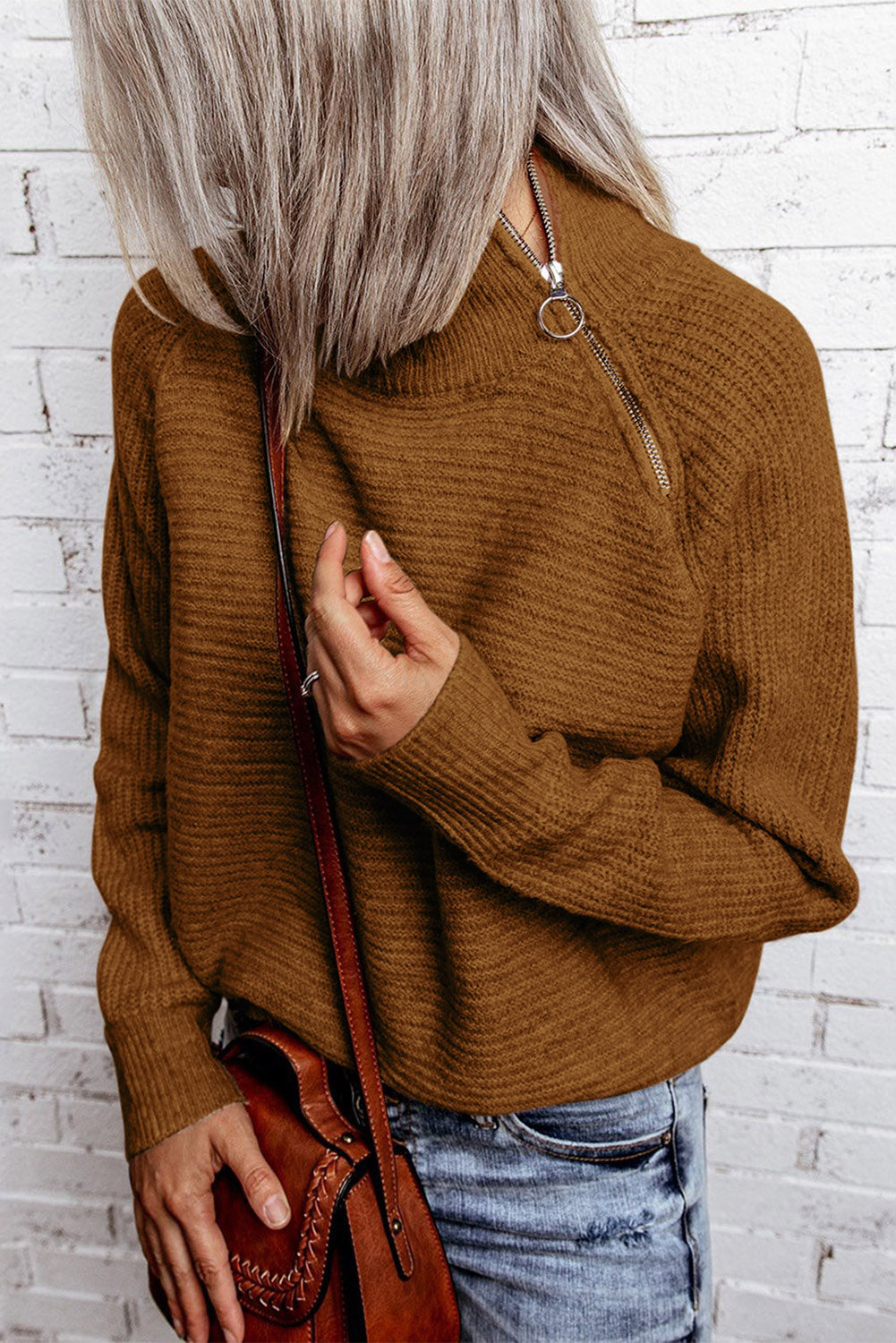 Zip Knitted High Neck Sweater