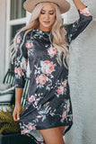 Vintage Floral 3/4 Sleeves T-shirt Dress