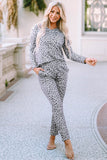 Animal Print V Neck Pullover and Pants Lounge Set