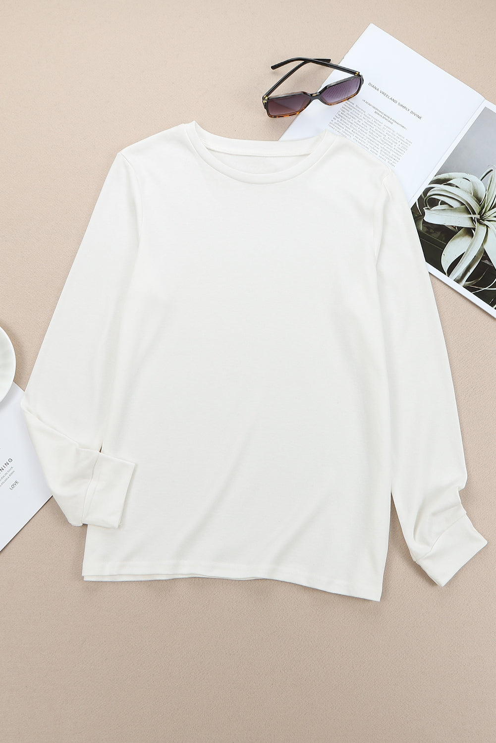 Plain Crew Neck Long Sleeve Top