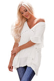 Contrast Knit Splicing V Neck Studded Blouse