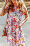 Purple Multicolor Flutter Floral Print Flowy Tank Top